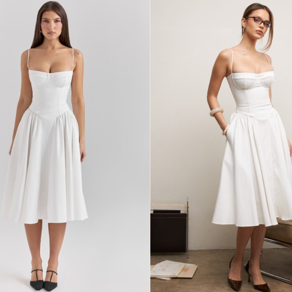 HOUSE OF CB 'Samaria' White Corset Midi Dress NWOT